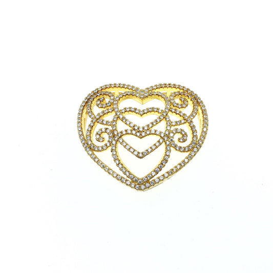 Gold Plated CZ Cubic Zirconia Heart Shaped Copper Slider - Measures 35mmx40mm, Approx. - Sold Individually, RANDOM