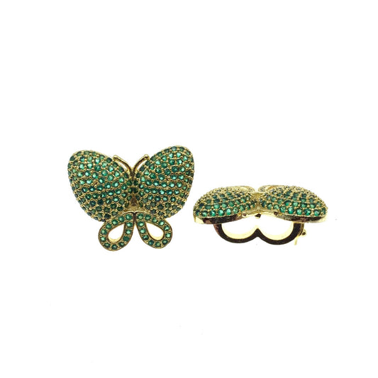 Gold Plated CZ Cubic Zirconia Inlaid Green Butterfly Bolo Slide Copper - Measures 23mm x 28mm, Approx. - Sold Individually, RANDOM