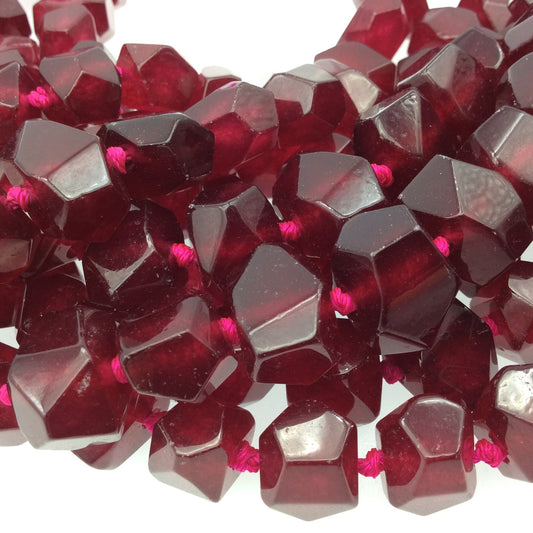 11-12mm x 15-17mm Faceted Dyed Magenta Jade Nugget Beads - 16.5" Strand (~ 28 Beads per Strand) - Natural Semi-Precious Gemstone