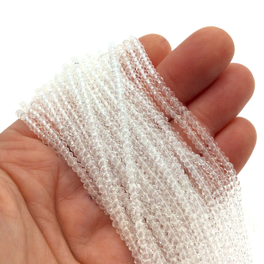 Chinese Crystal Beads | 3mm Faceted Clear Chinese Crystal Rondelle Shaped Glass Beads