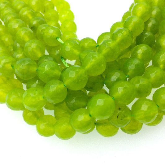8mm Faceted Dyed Electric Green Natural Jade Round/Ball Shaped Beads with 1mm Beading Holes - Sold by 15.25" Strands (Approx. 47 Beads)