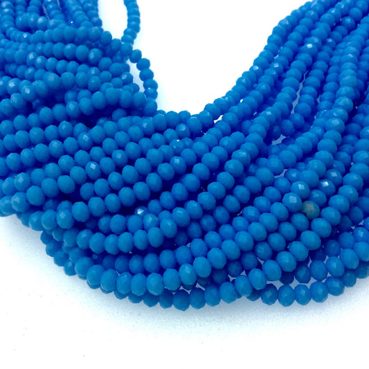 Chinese Crystal 3mm x 4mm Faceted Opaque Sky Blue Glass Crystal Rondelle Beads -16.75" Strand (Approximately 135 Beads) - Sold by the Strand