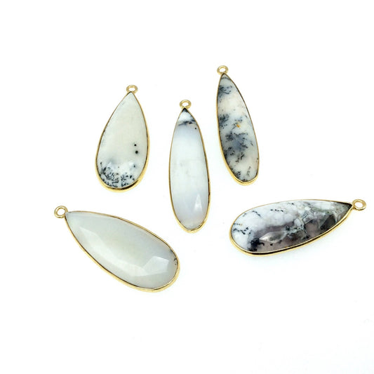 Jeweler's Lot OOAK Gold Plated Natural Dendritic Opal Faceted Assorted Shape Copper Bezel Pendants "F" - Assorted Sizes - Sold as Shown!