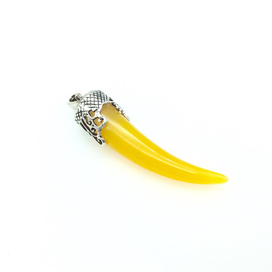 2.5" Tusk Shaped Honey Cream Acrylic Pendant with Silver Finish Scrollwork Cap - Measuring 18mm x 65mm, Approximately - Sold Individually