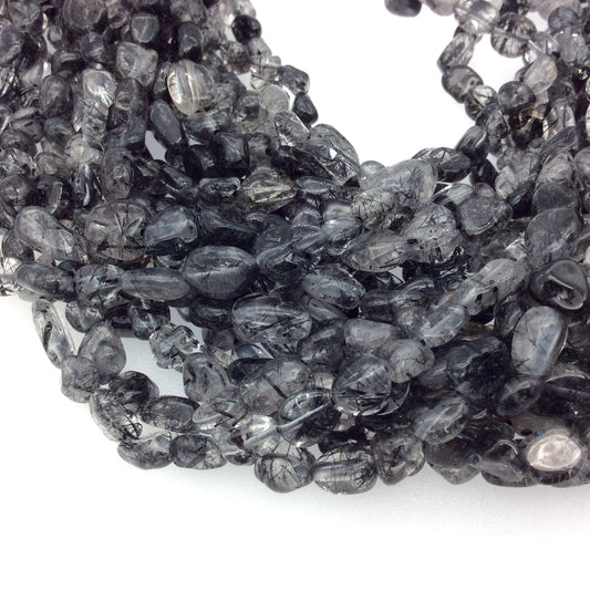 Smooth Rutilated Quartz Nugget Beads - 15.5" Strand (~ 53 Beads) - Measuring 3-7mm x 6-10mm - Semi-Precious Gemstone - Sold by the Strand