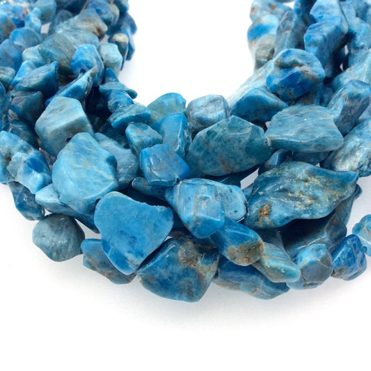 7-15mm x 11-25mm Approx. Smooth Natural Blue Apatite Freeform Nugget Shaped Beads - 15" Strand (~ 27 Beads) Sold By The Strand