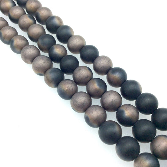 10mm Smooth Metallic Copper Wash Black Ceramic Round/Ball Shape Beads with 1mm Holes - Sold by 14.25" Strands (~ 40 Beads) - Unique!