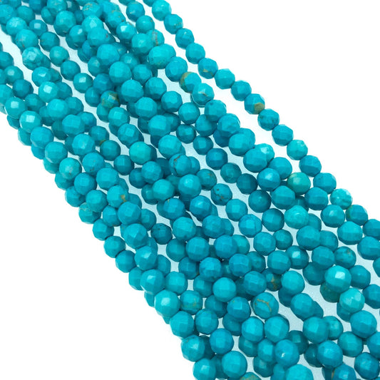 4.5mm Faceted Dyed Teal Blue/Green Howlite Round/Ball Shaped Beads - Sold by 15.5" Strands (Approx. 89 Beads) Natural Semi-Precious Gemstone