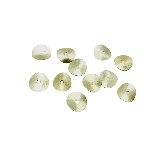 12mm Gold Brushed Finish Wavy Disc/Heishi Washer/Spacer Shaped Components - Sold in Pre-Counted Bulk Packs of 10 Pieces - (617-GD)