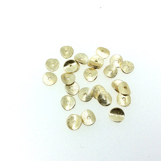 6mm Gold Brushed Finish Wavy Disc/Heishi Washer/Spacer Shaped Components - Sold in Pre-Counted Bulk Packs of 25 Pieces - (615-GD)