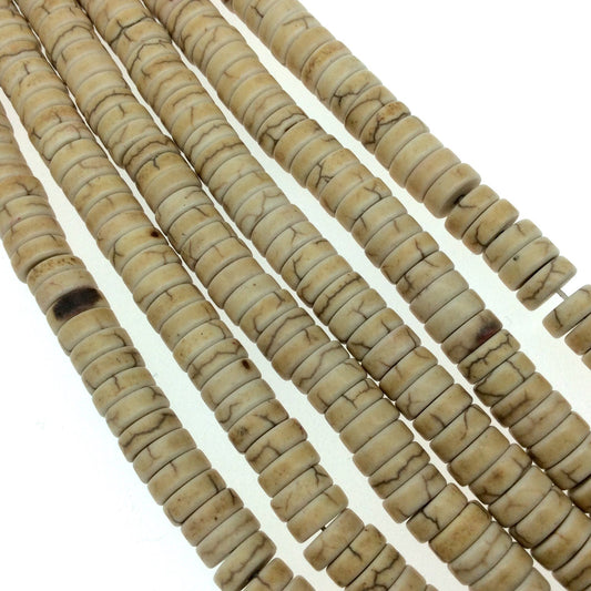 3mm x 8mm Smooth White/Ivory Howlite Heishi/Disc Shaped Beads - 15.75" Strand (Approximately 120 Beads) - Natural Gemstone