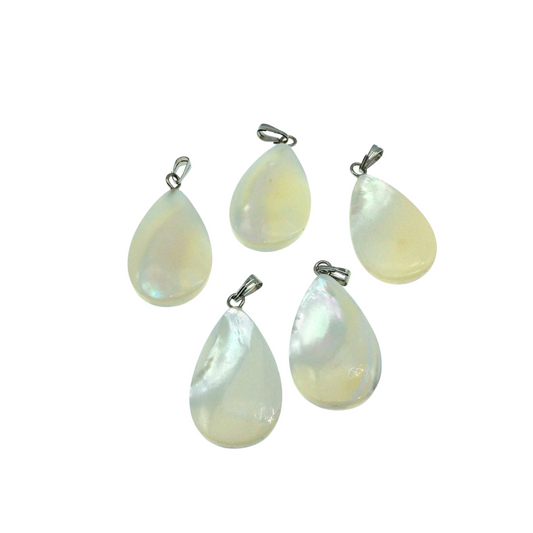 1" White/Ivory Teardrop Shaped Natural Mother of Pearl Pendant with Silver Bail - Measuring 15mm x 25mm - High Quality Gemstone