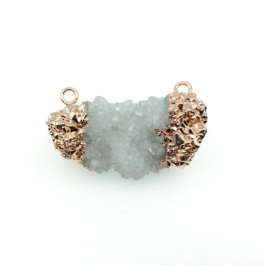 Large Rose Gold Electroplated Natural Druzy White Spirit/Cactus Quartz Freeform Cluster Pendant - Measuring 50-60mm Wide- INDIVIDUAL, RANDOM