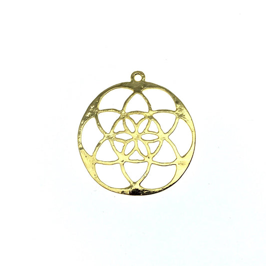 37mm x 37mm Gold Plated Copper Sacred Seed/Flower of Life Shaped Pendant Components - Sold individually, randomly chosen