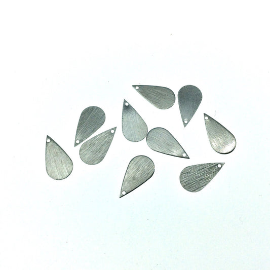 8mm x 15mm Silver Brushed Finish Single Drilled Blank Teardrop Shaped Plated Copper Components - Sold in Packs of 10 Pieces - (607-SV)