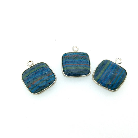 Jeweler's Lot OOAK Silver Plated Faux Fordite Faceted Assorted Copper Bezel Pendants/Connectors 20mm x 20mm, Approx. "37" - Sold as Shown!