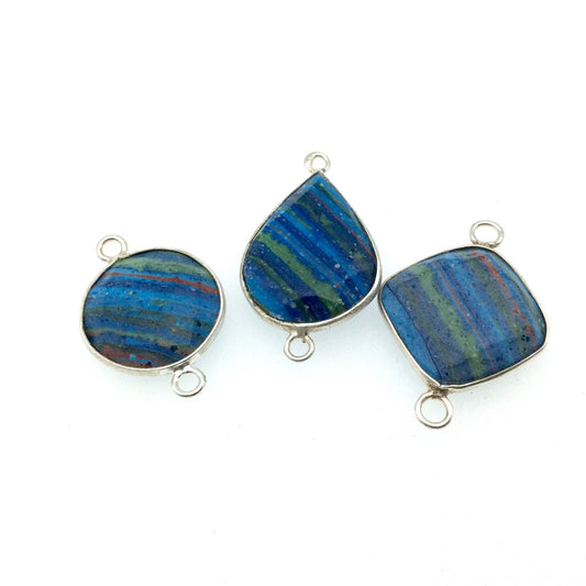 Jeweler's Lot OOAK Silver Plated Faux Fordite Faceted Assorted Copper Bezel Pendants/Connectors 18mm - 22mm, Approx. "35" - Sold as Shown!