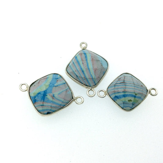 Jeweler's Lot OOAK Silver Plated Faux Fordite Faceted Assorted Copper Bezel Pendants/Connectors 12mm - 14mm, Approx. "24" - Sold as Shown!