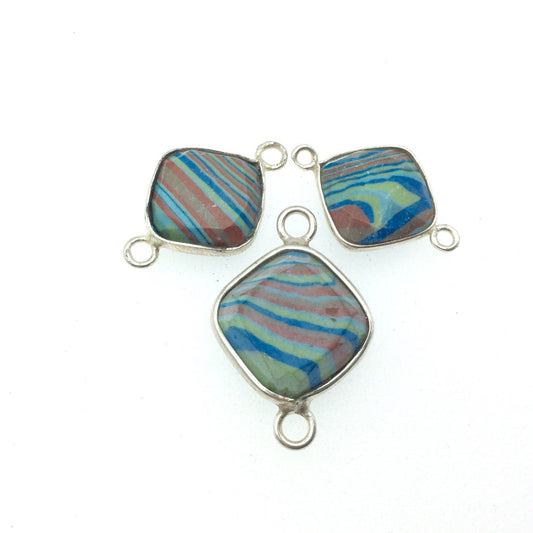 Jeweler's Lot OOAK Silver Plated Faux Fordite Faceted Assorted Copper Bezel Pendants/Connectors 12mm - 14mm, Approx. "23" - Sold as Shown!