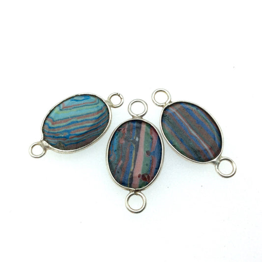 Jeweler's Lot OOAK Silver Plated Faux Fordite Faceted Assorted Copper Bezel Pendants/Connectors 12mm x 16mm, Approx. "12" - Sold as Shown!