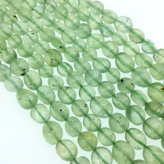 8-12mm Smooth Natural Prehnite Potato Shaped Beads with 1mm Holes - Sold by 15.5" Strands (Approx. 37 Beads) - High Quality Gemstone