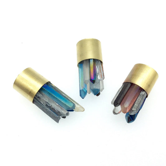Gold Capped 7 Mix Color Titanium Coated Mystic Crystal Quartz Points Pendant - 12mm x 40mm approximately - Sold Individually/Random
