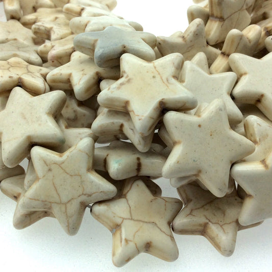 25mm Smooth Brown Veined Ivory Howlite Star Shaped Beads with 1mm Holes - Sold by 14.5" Strands (Approx. 40 Beads) - Quality Gemstone