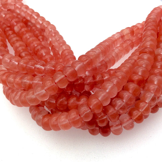5mm x 8mm Smooth Finish Natural Cherry Quartz Rondelle Shaped Beads with 1mm Holes - Sold by 15.5" Strands (Approximately 78 Beads)