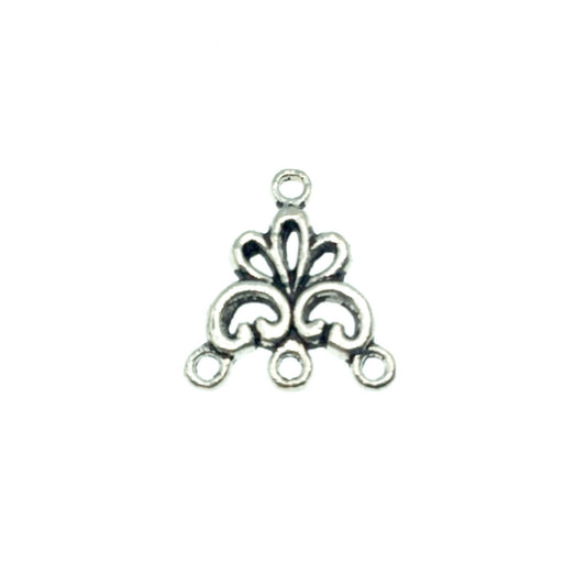 Silver Plated Floral Chandelier Pendant with Four Rings- Measuring 17mm x 20mm - Sold Individually, Chosen at Random