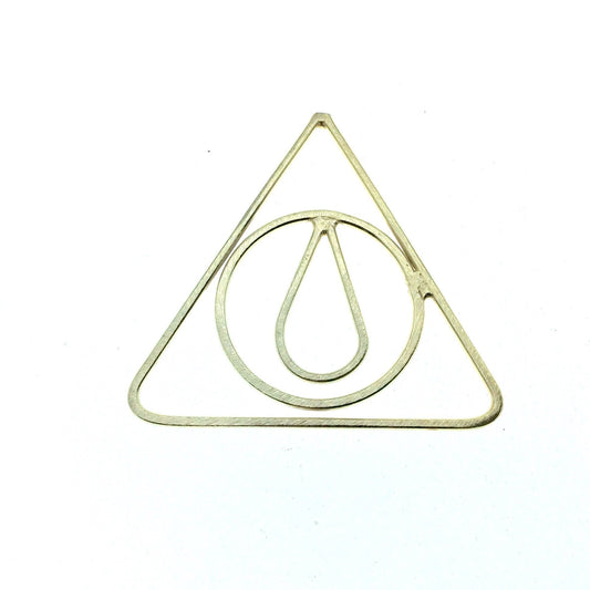 51mm x 51mm Soft Gold Finish Open Triangle with Inner Circle and Teardrop Shaped Plated Copper Components - Sold in Packs of 4 Pieces