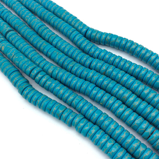 3mm x 8mm Smooth Turquoise Blue/Green Howlite Heishi/Disc Shaped Beads - 15.75" Strand (Approximately 127 Beads) - Dyed Natural Gemstone