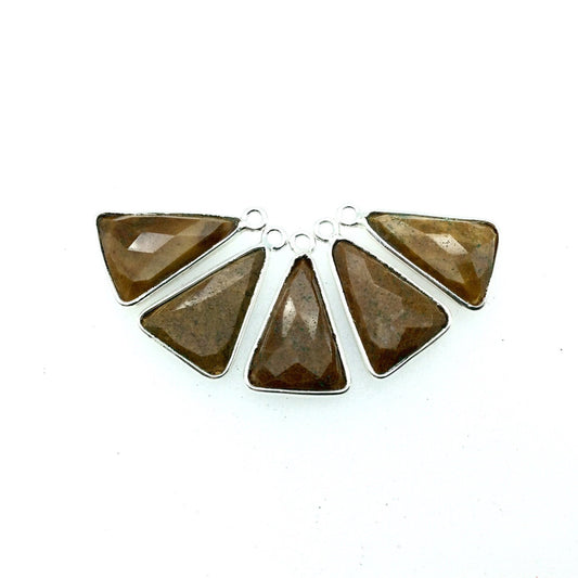 Silver Finish Faceted Yellow Jasper Triangle Shaped Bezel Pendant - Measuring 12mm x 16mm - Natural Semi-precious Gemstone