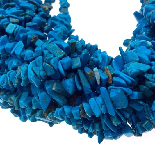 Dyed Blue Turquoise Howlite Chip/Nugget Shaped Beads with 1mm Holes - Sold by 34" Strands (Approx. 300 Beads) - Measuring 6-10mm Wide