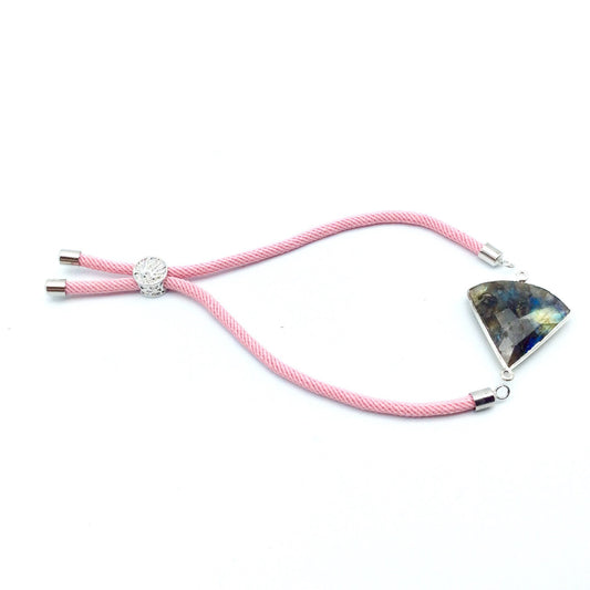 Pink Half Finished Cord Bracelet with Silver Plated Tree of Life Sliding Stopper Bead - 115mm Single Cord Length, 8mm Stopper Bead