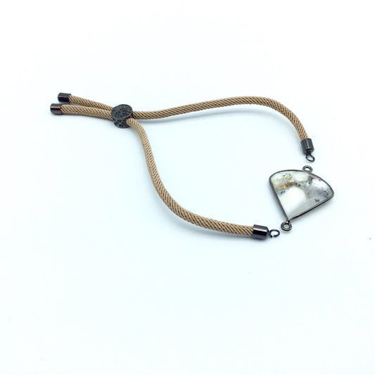 Beige Half Finished Cord Bracelet with Gunmetal Plated Tree of Life Sliding Stopper Bead - 115mm Single Cord Length, 8mm Stopper Bead
