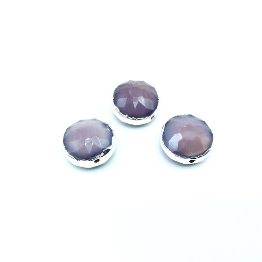 Silver Electroplated Faceted Orchid Purple Crystal Round/Coin Shaped Bead - 14mm - Sold Individually, At Random - High Quality Crystal