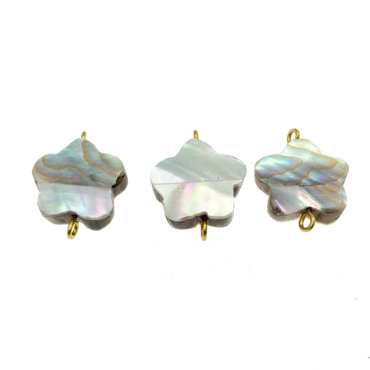 Iridescent White Flower Shaped Natural Shell Focal Connector - 24mm x 24mm Approximately - Sold Individually
