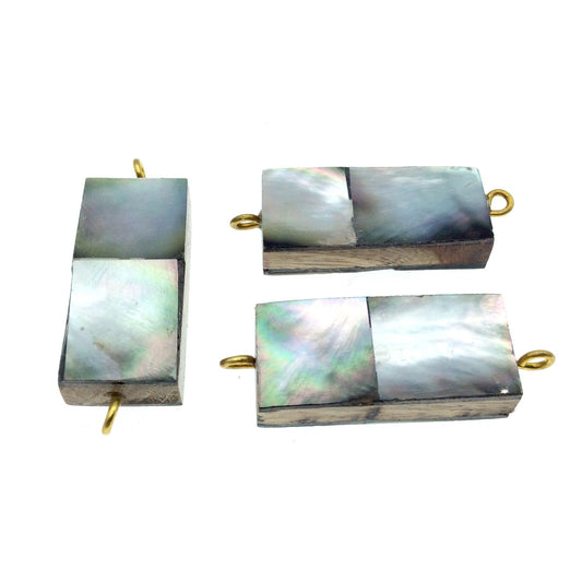 Silver Gray Rectangle Shaped Natural Shell Focal Connector - 16mm x 38mm Approximately - Sold Individually