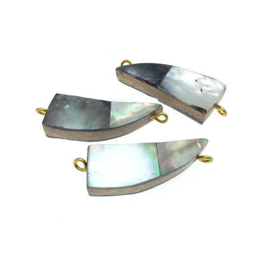 Silver Gray Tooth/Tusk Shaped Natural Shell Focal Connector - 15mm x 40mm Approximately - Sold Individually