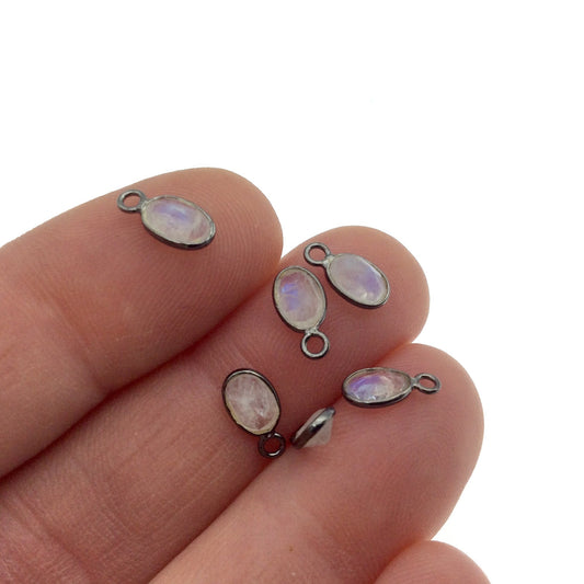 Moonstone Bezel | BULK PACK of Six (6) Gunmmetal Sterling Silver Pointed Cut Stone Faceted Oval Oblong Shaped Pendant - Measuring 3mm x 6mm