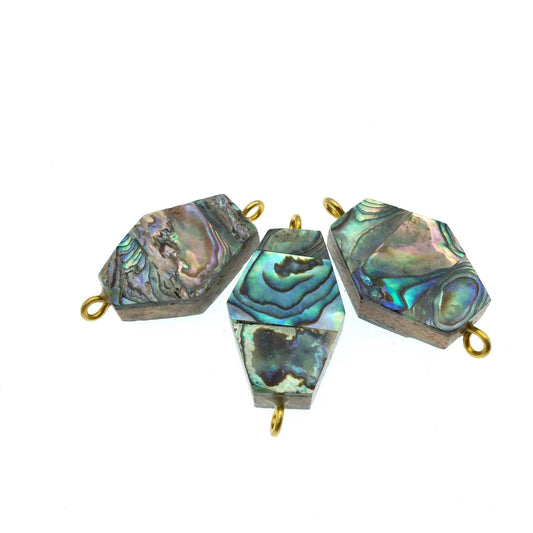Rainbow Hexagon Shaped Natural Shell Focal Connector - 20mm x 27mm Approximately - Sold Individually
