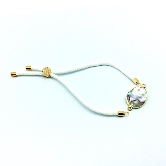 White Half Finished Cord Bracelet with Gold Plated Tree of Life Sliding Stopper Bead - 115mm Single Cord Length, 8mm Stopper Bead