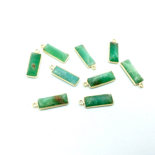 Gold Vermeil Faceted Cut Stone Rectangle Shaped Chrysoprase Bezel Pendant - Measuring 5mm x 15mm - Sold Per Piece