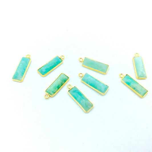 Gold Vermeil Faceted Cut Stone Rectangle Shaped Amazonite Bezel Pendant - Measuring 5mm x 15mm - Sold Per Piece