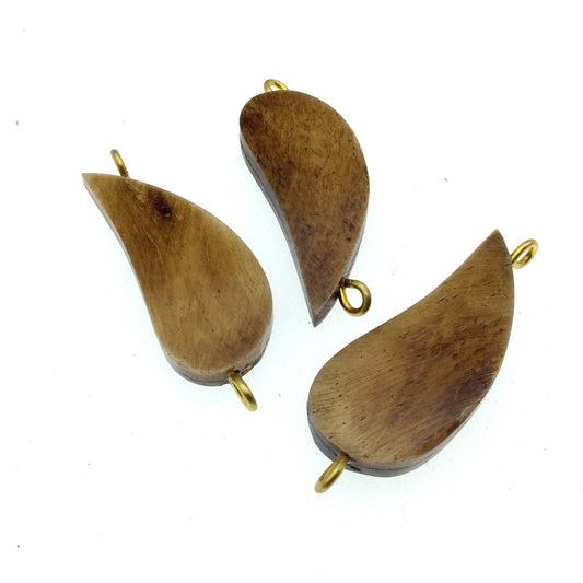 Brown Curved Teardrop Shaped Natural Bone Focal Connector - 15mm x 40mm Approximately - Sold Individually
