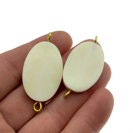 White/Ivory Oval Shaped Natural Bone Focal Connector - 20mm x 36mm Approximately - Sold Individually