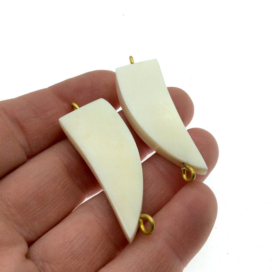 White/Ivory Tooth/Tusk Shaped Natural Bone Focal Connector - 15mm x 40mm Approximately - Sold Individually