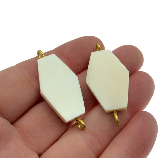 White/Ivory Hexagon Shaped Natural Bone Focal Connector - 18mm x 29mm Approximately - Sold Individually