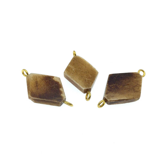 Brown Flattened Diamond Shaped Natural Bone Focal Connector - 20mm x 28mm Approximately - Sold Individually