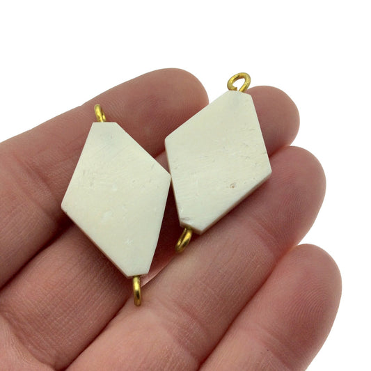 White/Ivory Flattened Diamond Shaped Natural Bone Focal Connector - 20mm x 28mm Approximately - Sold Individually